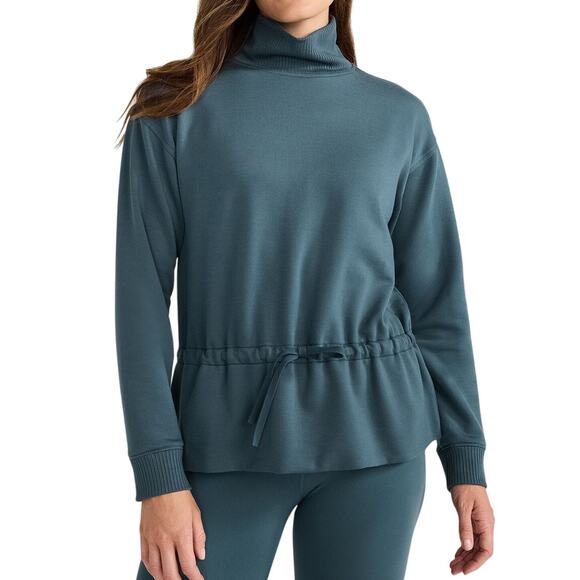 Haven Well Within Top Womens 1X Neptune Blue Fleece Drawstring Waist Mock Neck - Picture 1 of 14
